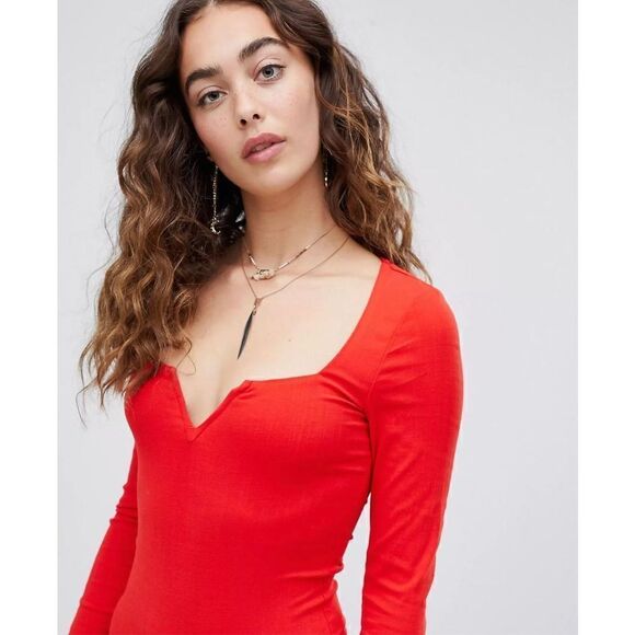 Free People Intimately Free Zoe V-Wire Bodysuit Red Small - Picture 3 of 12